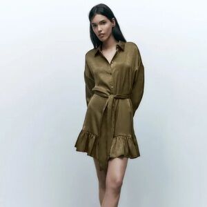 NWT Zara Brown Mini Shirt Dress